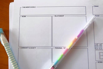 A picture of a goal setting sheet; split into different areas of life such as 